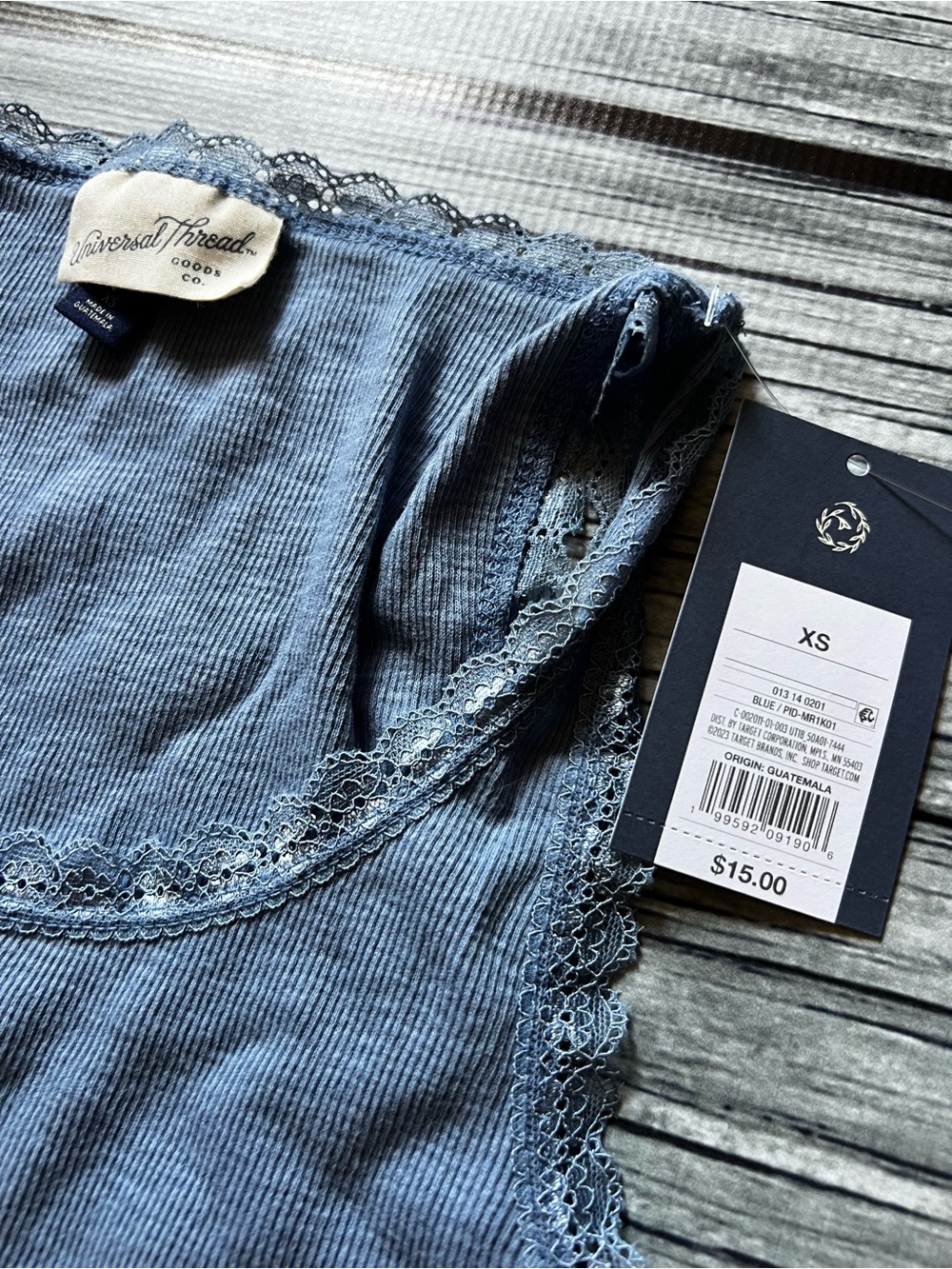 Universal Thread Blue Ribbed Lace-Trim Tank Top - Picture 2 of 5